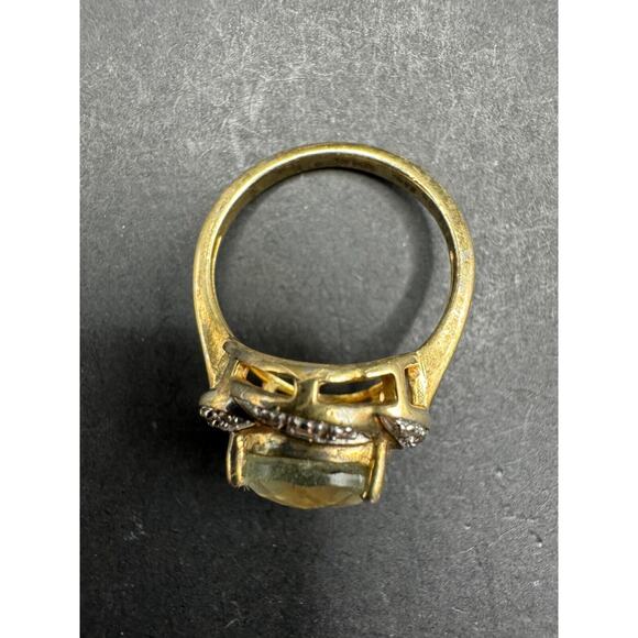 Clyde Duneier CID 925 Sterling Silver Gold Tone Oval Cut Aquamarine Ring Sz 7 - Picture 3 of 8